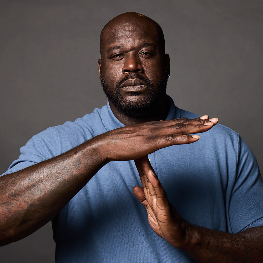 Shaquille O’Neal making the timeout gesture in support of the fight against hate.